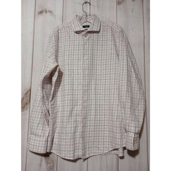 Boss Hugo Boss Shirt Men's 17 White Red‎ Blue Button Front Long Sleeve - Picture 1 of 10